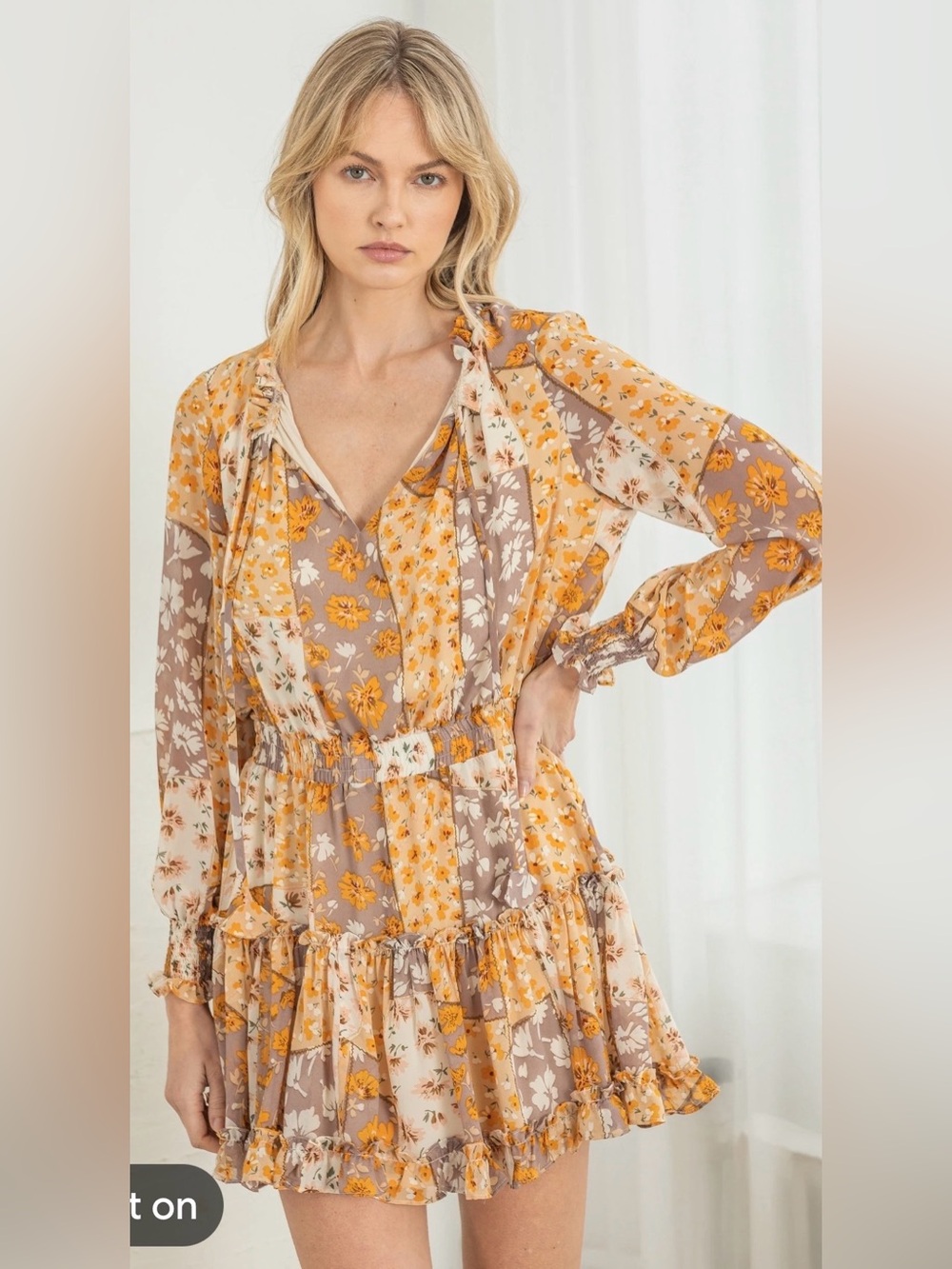 NWT REVEROF Floral Patchwork Tiered Long-Sleeve Dress